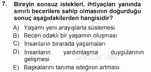 Aile İçi Uyumlu Etkileşim 2013 - 2014 Tek Ders Sınavı 7.Soru