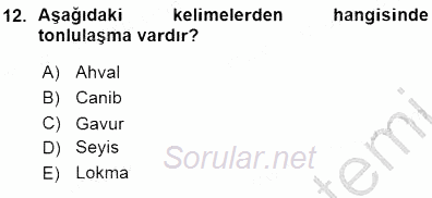 XVI-XIX. Yüzyıllar Türk Dili 2015 - 2016 Ara Sınavı 12.Soru