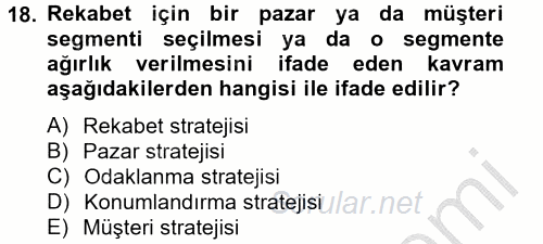 Maliyet Yönetimi 2013 - 2014 Dönem Sonu Sınavı 18.Soru