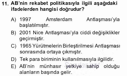 Avrupa Birliği 2013 - 2014 Dönem Sonu Sınavı 11.Soru