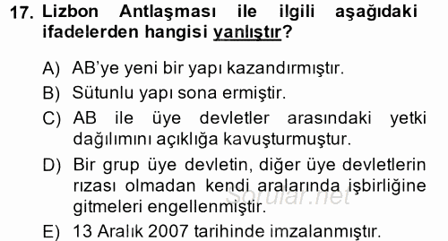 Avrupa Birliği 2013 - 2014 Dönem Sonu Sınavı 17.Soru