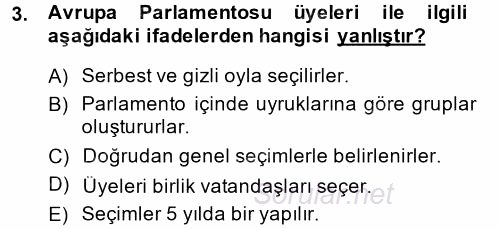 Avrupa Birliği 2013 - 2014 Dönem Sonu Sınavı 3.Soru