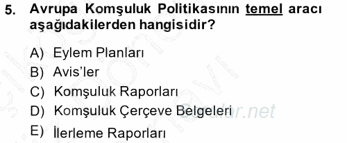 Avrupa Birliği 2013 - 2014 Dönem Sonu Sınavı 5.Soru