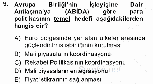 Avrupa Birliği 2013 - 2014 Dönem Sonu Sınavı 9.Soru