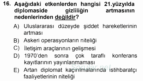 Diplomasi Tarihi 2012 - 2013 Dönem Sonu Sınavı 16.Soru