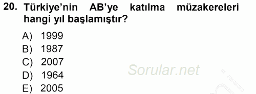 Diplomasi Tarihi 2012 - 2013 Dönem Sonu Sınavı 20.Soru