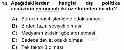 Diş Politika Analizi 2017 - 2018 3 Ders Sınavı 14.Soru