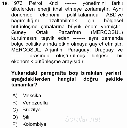 Diş Politika Analizi 2017 - 2018 3 Ders Sınavı 18.Soru