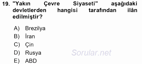 Diş Politika Analizi 2017 - 2018 3 Ders Sınavı 19.Soru