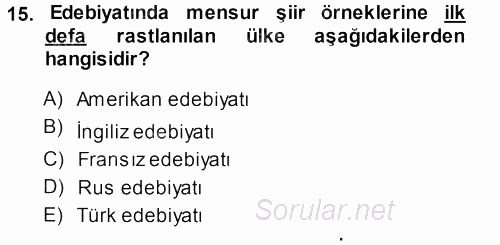 II. Abdülhamit Dönemi Türk Edebiyatı 2013 - 2014 Dönem Sonu Sınavı 15.Soru