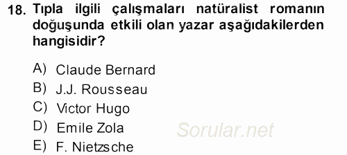 II. Abdülhamit Dönemi Türk Edebiyatı 2013 - 2014 Dönem Sonu Sınavı 18.Soru