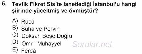 II. Abdülhamit Dönemi Türk Edebiyatı 2013 - 2014 Dönem Sonu Sınavı 5.Soru