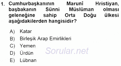 Orta Doğuda Siyaset 2015 - 2016 Tek Ders Sınavı 1.Soru