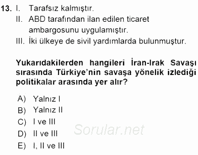 Orta Doğuda Siyaset 2015 - 2016 Tek Ders Sınavı 13.Soru