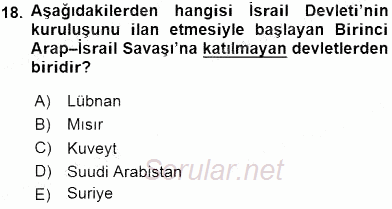 Orta Doğuda Siyaset 2015 - 2016 Tek Ders Sınavı 18.Soru