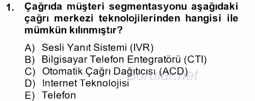 Çağrı Merkezi Yönetimi 2 2013 - 2014 Ara Sınavı 1.Soru