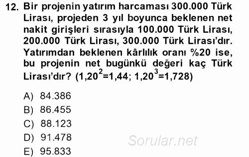 Finansal Yönetim 2 2014 - 2015 Ara Sınavı 12.Soru