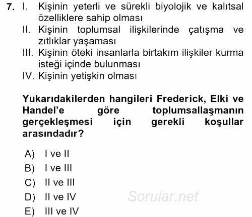 Toplumsal Yaşamda Aile 2017 - 2018 Dönem Sonu Sınavı 7.Soru