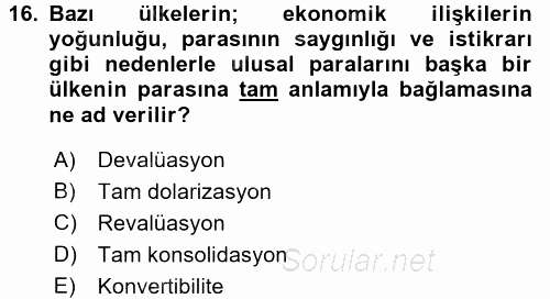 Türkiye Ekonomisi 2016 - 2017 3 Ders Sınavı 16.Soru