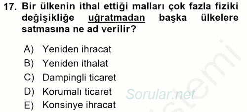 Türkiye Ekonomisi 2016 - 2017 3 Ders Sınavı 17.Soru