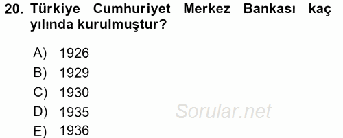 Türkiye Ekonomisi 2016 - 2017 3 Ders Sınavı 20.Soru