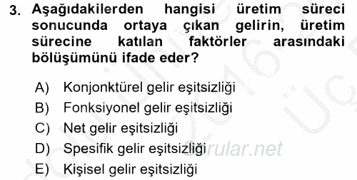 Türkiye Ekonomisi 2016 - 2017 3 Ders Sınavı 3.Soru