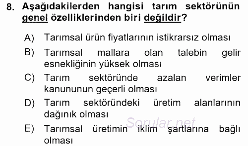 Türkiye Ekonomisi 2016 - 2017 3 Ders Sınavı 8.Soru