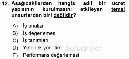 İnsan Kaynakları Yönetimi 2015 - 2016 Dönem Sonu Sınavı 12.Soru