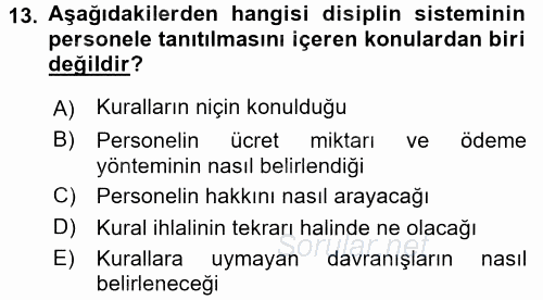 İnsan Kaynakları Yönetimi 2015 - 2016 Dönem Sonu Sınavı 13.Soru