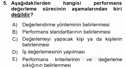 İnsan Kaynakları Yönetimi 2015 - 2016 Dönem Sonu Sınavı 5.Soru