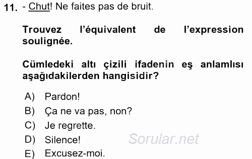 Fransızca 1 2016 - 2017 Dönem Sonu Sınavı 11.Soru