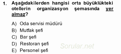 Yiyecek-İçecek Hizmetleri 2014 - 2015 Ara Sınavı 1.Soru