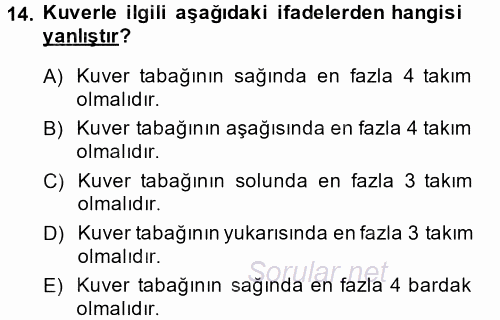 Yiyecek-İçecek Hizmetleri 2014 - 2015 Ara Sınavı 14.Soru