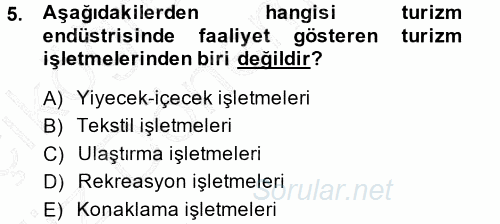 Yiyecek-İçecek Hizmetleri 2014 - 2015 Ara Sınavı 5.Soru