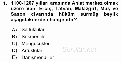 Orta Çağ ve Yeni Çağ Türk Devletleri Tarihi 2016 - 2017 Ara Sınavı 1.Soru