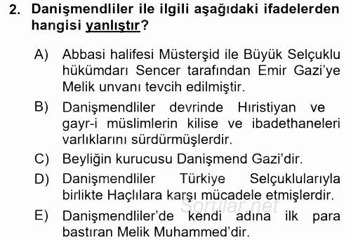Orta Çağ ve Yeni Çağ Türk Devletleri Tarihi 2016 - 2017 Ara Sınavı 2.Soru