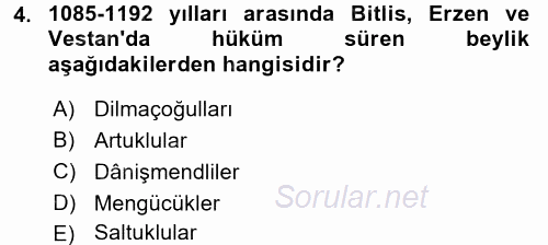Orta Çağ ve Yeni Çağ Türk Devletleri Tarihi 2016 - 2017 Ara Sınavı 4.Soru