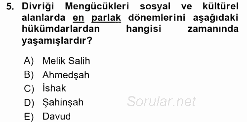 Orta Çağ ve Yeni Çağ Türk Devletleri Tarihi 2016 - 2017 Ara Sınavı 5.Soru
