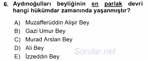 Orta Çağ ve Yeni Çağ Türk Devletleri Tarihi 2016 - 2017 Ara Sınavı 6.Soru