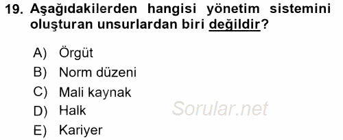 Kamu Yönetimi 2015 - 2016 Dönem Sonu Sınavı 19.Soru