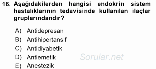 Temel İlaç Bilgisi Ve Akılcı İlaç Kullanımı 2016 - 2017 Ara Sınavı 16.Soru