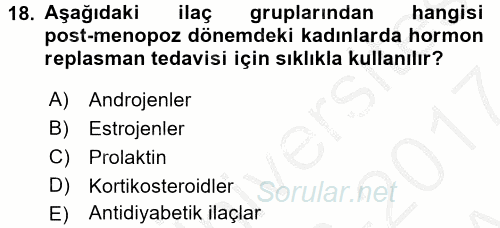 Temel İlaç Bilgisi Ve Akılcı İlaç Kullanımı 2016 - 2017 Ara Sınavı 18.Soru