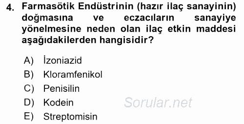 Temel İlaç Bilgisi Ve Akılcı İlaç Kullanımı 2016 - 2017 Ara Sınavı 4.Soru