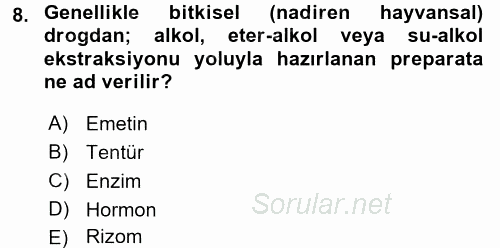 Temel İlaç Bilgisi Ve Akılcı İlaç Kullanımı 2016 - 2017 Ara Sınavı 8.Soru