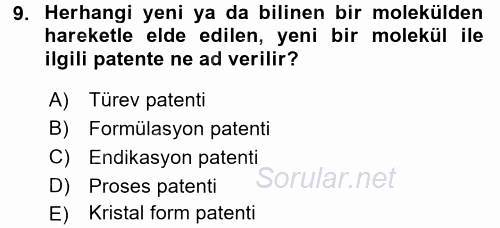 Temel İlaç Bilgisi Ve Akılcı İlaç Kullanımı 2016 - 2017 Ara Sınavı 9.Soru