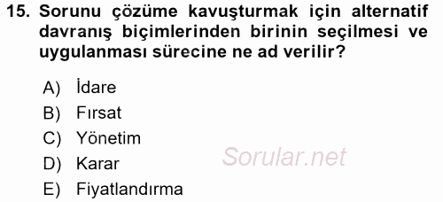 Sağlık Kurumlarında Maliyet Yönetimi 2017 - 2018 3 Ders Sınavı 15.Soru