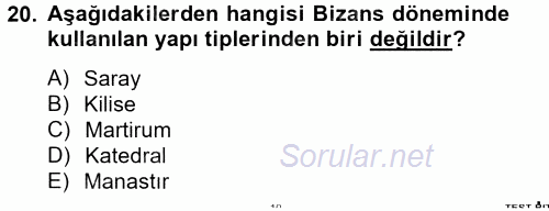 Bizans Tarihi 2014 - 2015 Dönem Sonu Sınavı 20.Soru