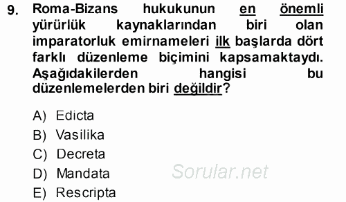 Bizans Tarihi 2014 - 2015 Dönem Sonu Sınavı 9.Soru