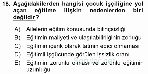 Sosyal Politika 2 2015 - 2016 Ara Sınavı 18.Soru