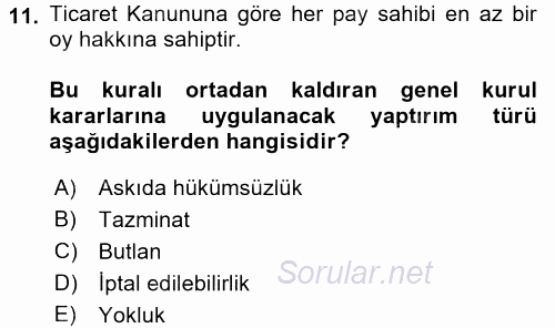 Ticaret Hukuku 2015 - 2016 Dönem Sonu Sınavı 11.Soru